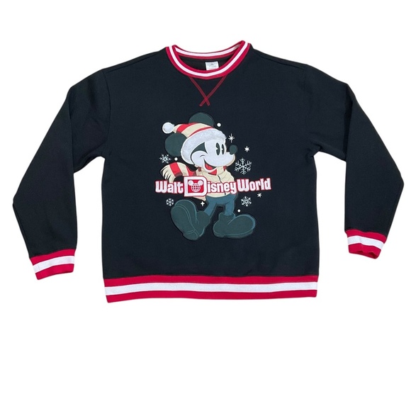 Disney Mickey Mouse Holiday Sweatshirt Medium Striped Trim Walt Disney World - Picture 1 of 10
